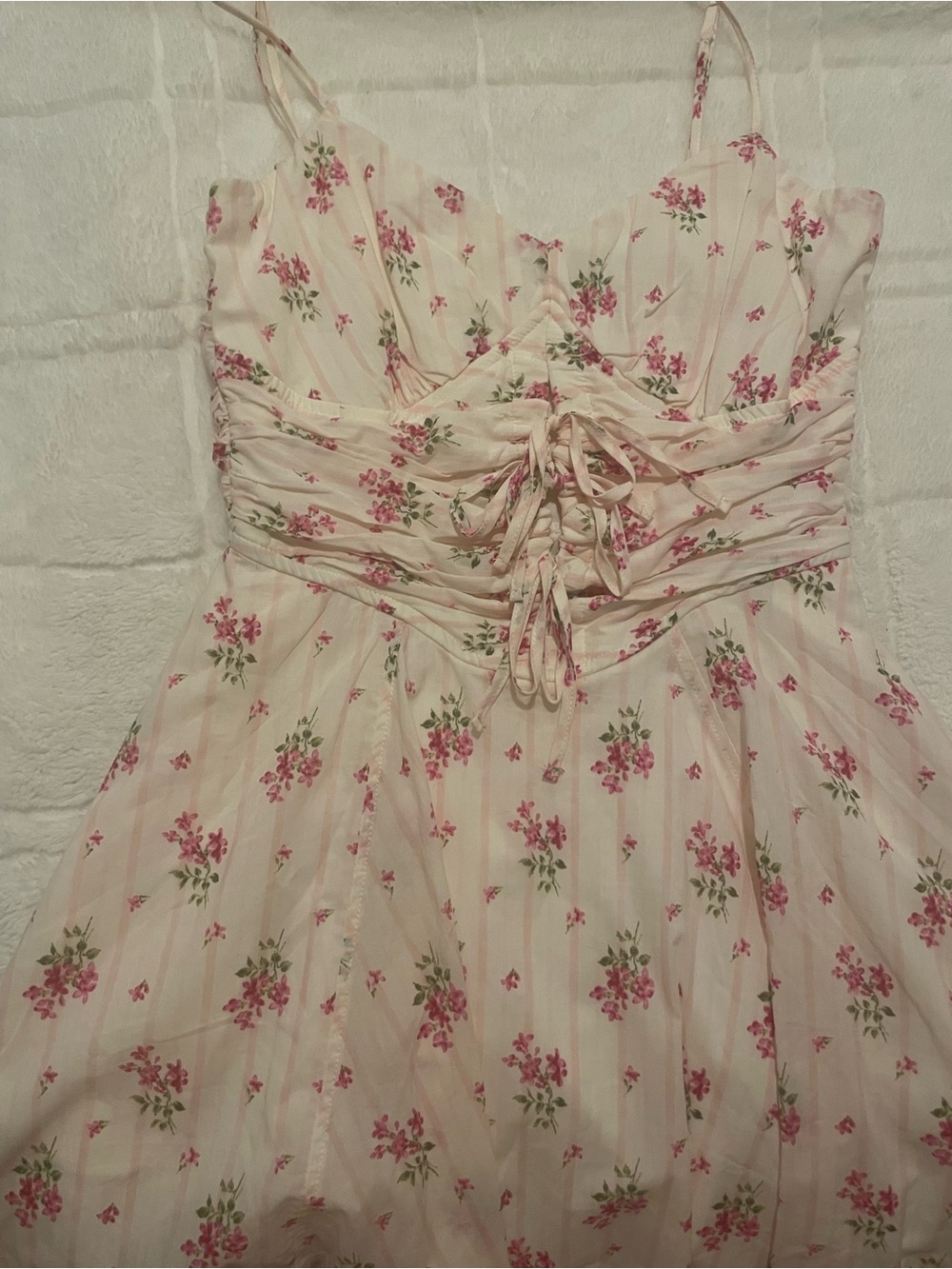 Floral Lace-Up Corset Sundress in Pink and Cream